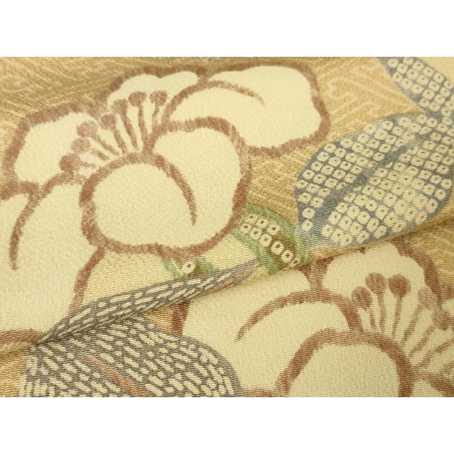 平和屋本店□極上 摺型友禅 京都 多ち花 小紋 枝花文 鬼しぼ縮緬 逸品