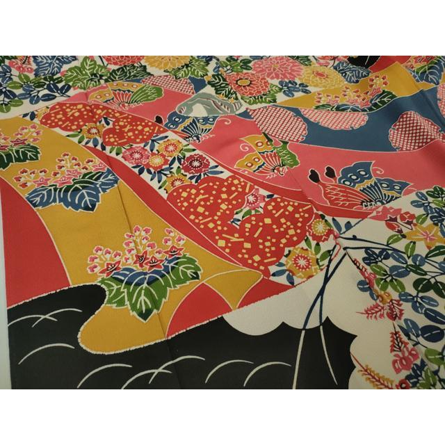 平和屋本店□極上 和染紅型 栗山紅型 栗山吉三郎 振袖 舞蝶花文 鬼しぼ