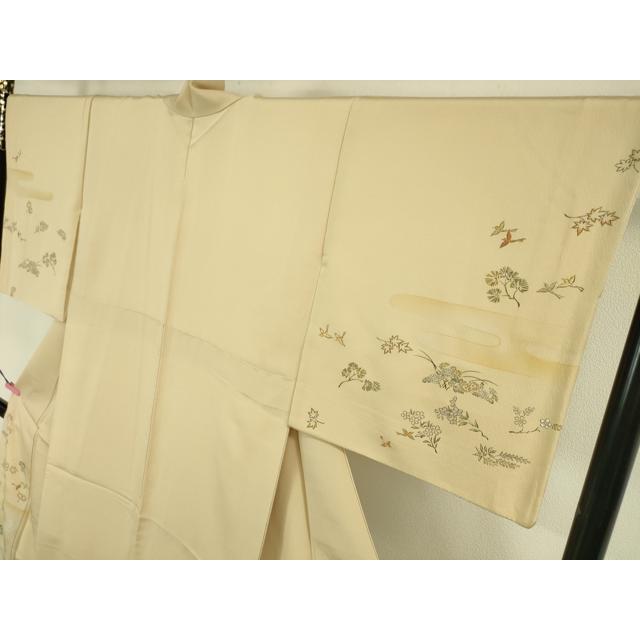 平和屋本店■極上　人間国宝　福田喜三郎　訪問着　刺繍　舞鳥花松文　手描き　肌色地　金糸　逸品　DZAA5027kh5_2
