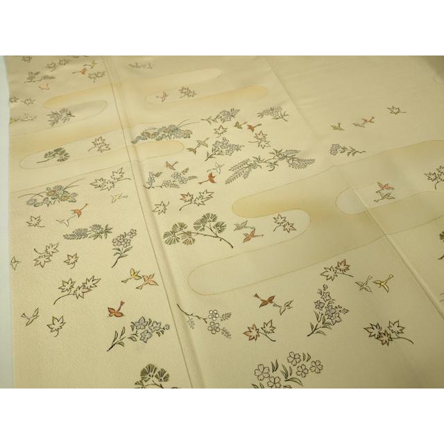 平和屋本店■極上　人間国宝　福田喜三郎　訪問着　刺繍　舞鳥花松文　手描き　肌色地　金糸　逸品　DZAA5027kh5_4