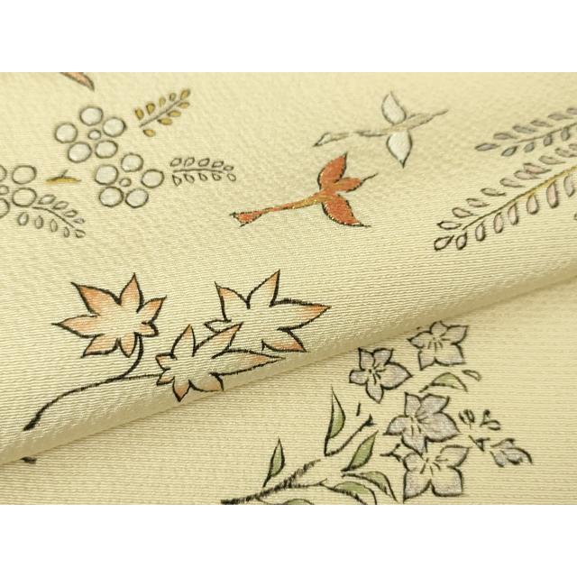 平和屋本店■極上　人間国宝　福田喜三郎　訪問着　刺繍　舞鳥花松文　手描き　肌色地　金糸　逸品　DZAA5027kh5_5