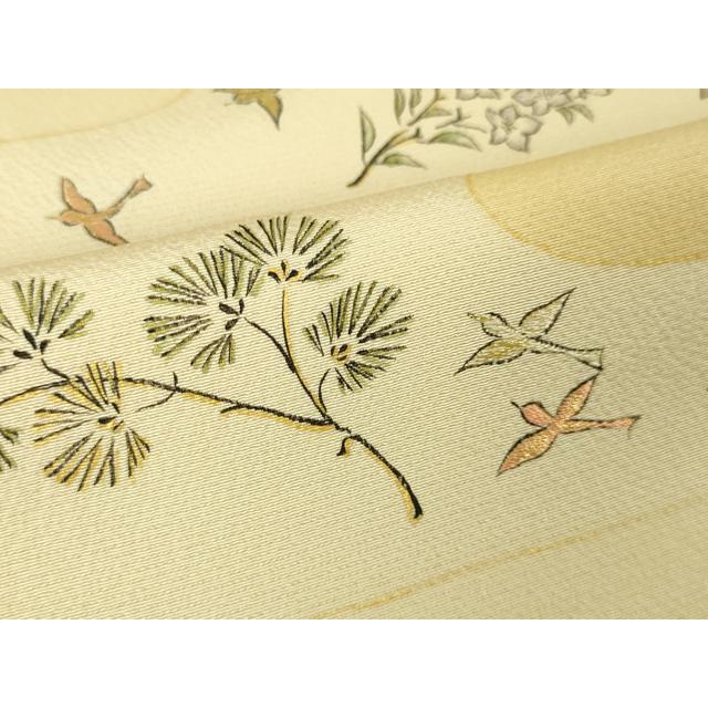 平和屋本店■極上　人間国宝　福田喜三郎　訪問着　刺繍　舞鳥花松文　手描き　肌色地　金糸　逸品　DZAA5027kh5_6