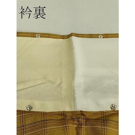 平和屋本店□極上 本場黄八丈 まるまなこ 綾織 紬 単衣 格子 逸品