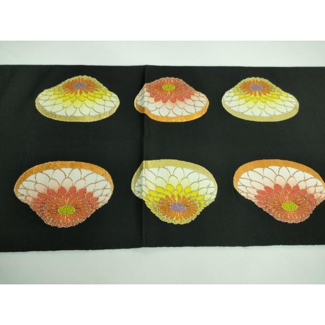 平和屋本店□最高級 龍村平蔵製 本袋帯 追粉菊錦 黒地 金糸 金糸 逸品