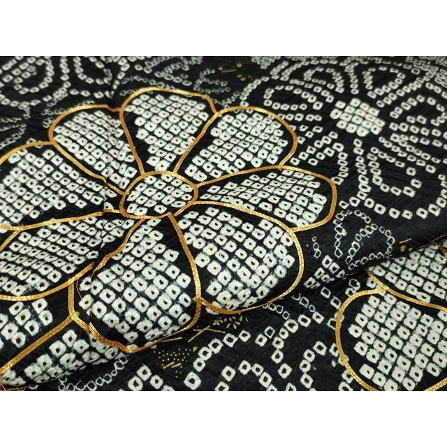平和屋本店□極上 振袖 総絞り 駒刺繍 束ね熨斗花文 黒地 金糸 逸品