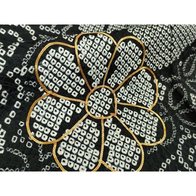 平和屋本店□極上 振袖 総絞り 駒刺繍 束ね熨斗花文 黒地 金糸 逸品
