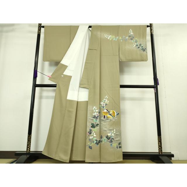 平和屋本店□極上 人間国宝・羽田登喜男 訪問着 鴛鴦花文 たたき染め 