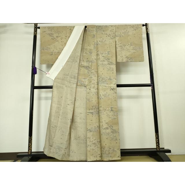 平和屋本店■極上　染織の名門　しょうざん  生紬　単衣　風景花文　逸品　DZAA5747kh5 平和屋本店□極上 染織の名門 しょうざん 生紬 単衣 風景花文 逸品
