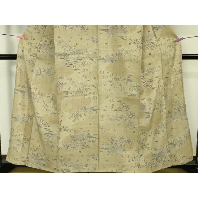 平和屋本店■極上　染織の名門　しょうざん  生紬　単衣　風景花文　逸品　DZAA5747kh5 平和屋本店□極上 染織の名門 しょうざん 生紬 単衣 風景花文 逸品