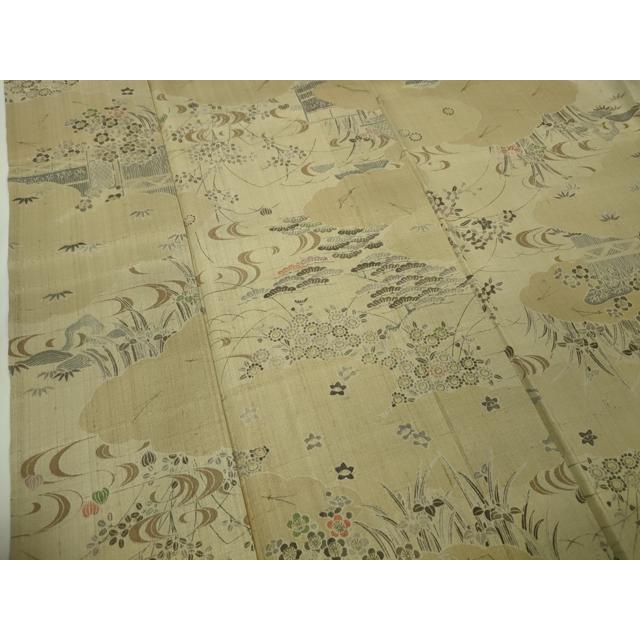 平和屋本店■極上　染織の名門　しょうざん  生紬　単衣　風景花文　逸品　DZAA5747kh5 平和屋本店□極上 染織の名門 しょうざん 生紬 単衣 風景花文 逸品
