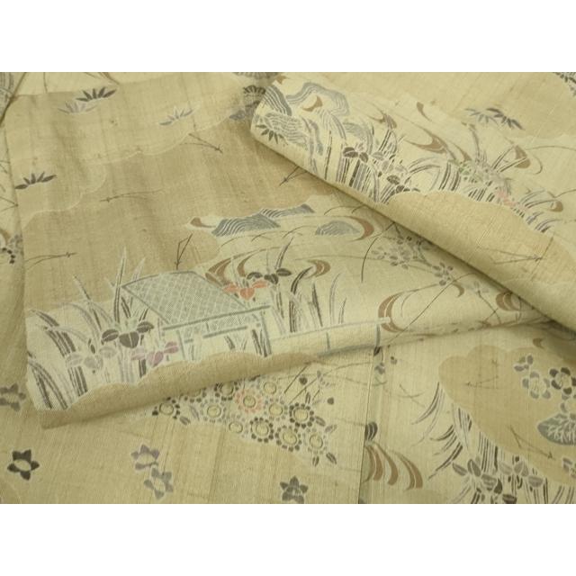 平和屋本店■極上　染織の名門　しょうざん  生紬　単衣　風景花文　逸品　DZAA5747kh5 平和屋本店□極上 染織の名門 しょうざん 生紬 単衣 風景花文 逸品