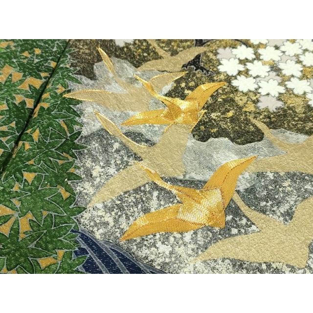 平和屋本店□極上 訪問着 駒刺繍 立波飛鶴文 黒地 金銀彩