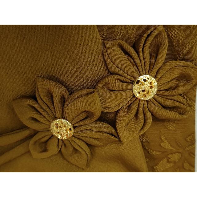 平和屋本店□極上 道中着 ロング丈 お召地 唐草地紋 黄唐茶色