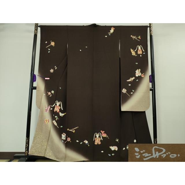 平和屋着物●極上　世界的人形師　辻村寿三郎　ジュサブロー　訪問着　舞花文　深紫色地　反端付き　逸品　未使用　DZAB4423kh6 平和屋本店□極上 世界的人形師 辻村寿三郎 ジュサブロー 振袖 兎 玩具