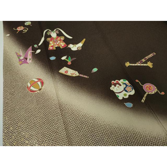 平和屋本店●極上　世界的人形師　辻村寿三郎　ジュサブロー　訪問着　刺繍　七福神　暈し染め　黒地　逸品　CYAA4866s6 平和屋本店○極上 世界的人形師 辻村寿三郎 ジュサブロー 訪問着 刺繍