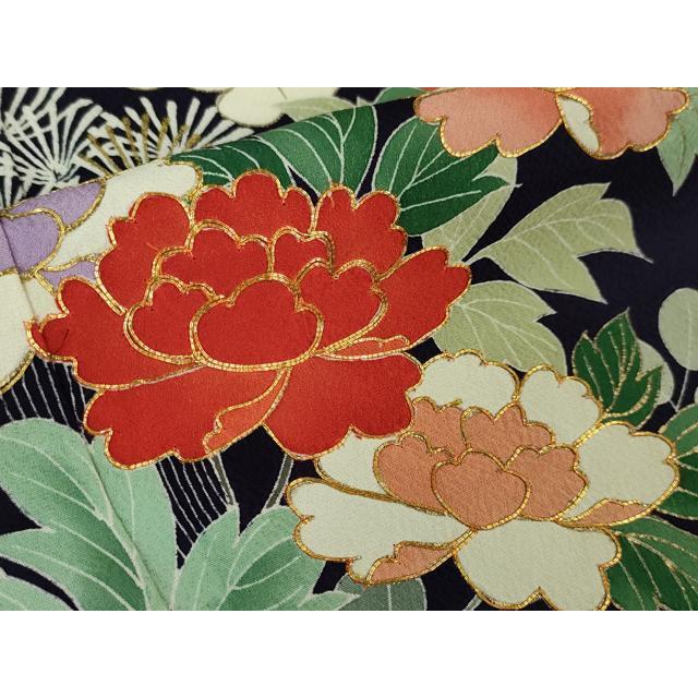平和屋本店■極上　創業460年・千總　振袖　駒刺繍　立波花松文　鉄紺色地　金彩　松坂屋扱い　逸品　DZAA6222kh5