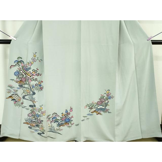 平和屋着物●上質な小紋　紅型　花唐草文　正絹　逸品　AABH0510fy 平和屋着物○本場琉球紅型 小紋 扇面花唐草文 正絹 逸品 未使用
