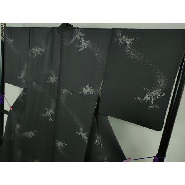 平和屋本店□極上 小紋 鳳凰 銀彩 青褐色地 逸品 DZAA6599kh5