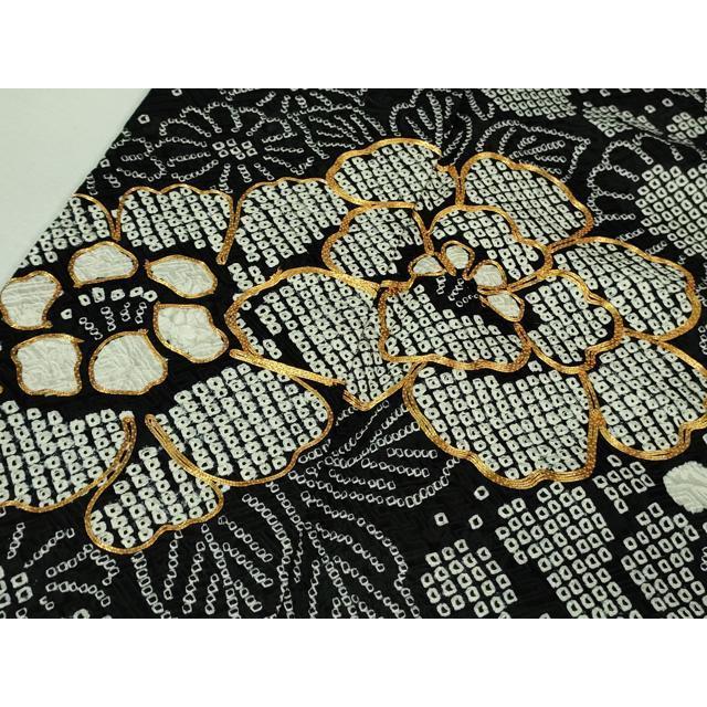 平和屋本店□極上 振袖 駒刺繍 絞り 吉祥花文 黒地 逸品 DZAA6661kh5