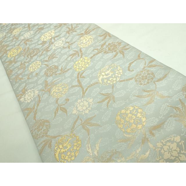 平和屋着物□極上 六通柄 本袋帯 唐織 花鳥文 金糸 薄雲鼠色地 高島屋