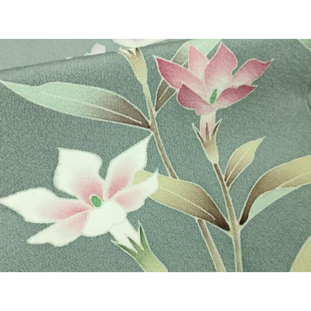 平和屋本店□極上 本加賀友禅作家 田丸幸子 訪問着 枝花文 湊鼠色地