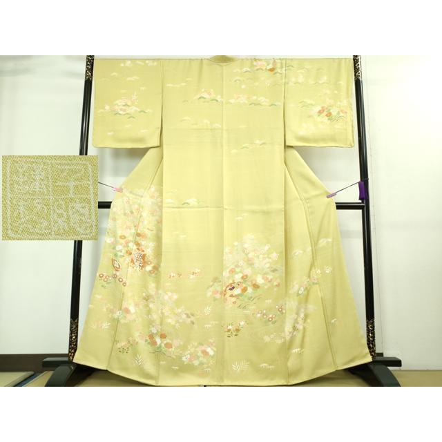 平和屋本店□極上 創業460年・千總 訪問着 駒刺繍 貝桶檜扇花松文 淡 