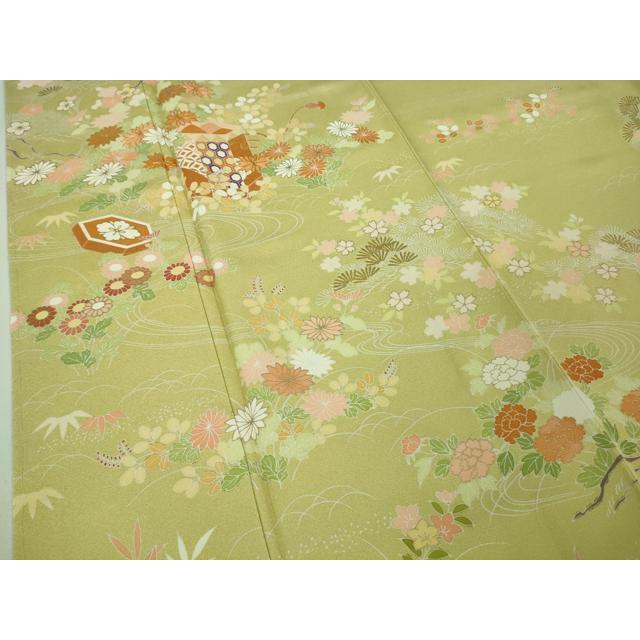 平和屋本店□極上 創業460年・千總 訪問着 駒刺繍 貝桶檜扇花松文 淡 