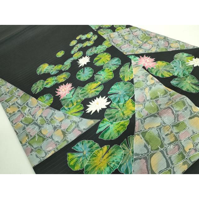 平和屋着物＊夏物　九寸名古屋帯　手描き　草花　麻　逸品　DAAY2964op 平和屋本店□極上 夏物 手描き友禅作 腰原淳策 絽塩瀬 九寸名古屋帯 蓮