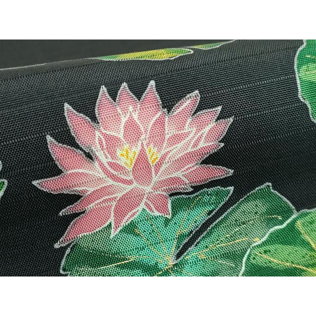 平和屋着物＊夏物　九寸名古屋帯　手描き　草花文　麻　逸品　DAAY8455cm 平和屋本店□極上 夏物 手描き友禅作 腰原淳策 絽塩瀬 九寸名古屋帯 蓮