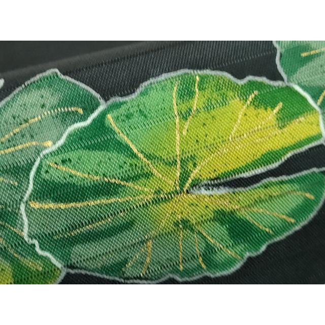 平和屋着物■極上　夏物　九寸名古屋帯　よろけ縞　金銀糸　逸品　DZAB0296kh5 平和屋本店□極上 夏物 手描き友禅作 腰原淳策 絽塩瀬 九寸名古屋帯 蓮