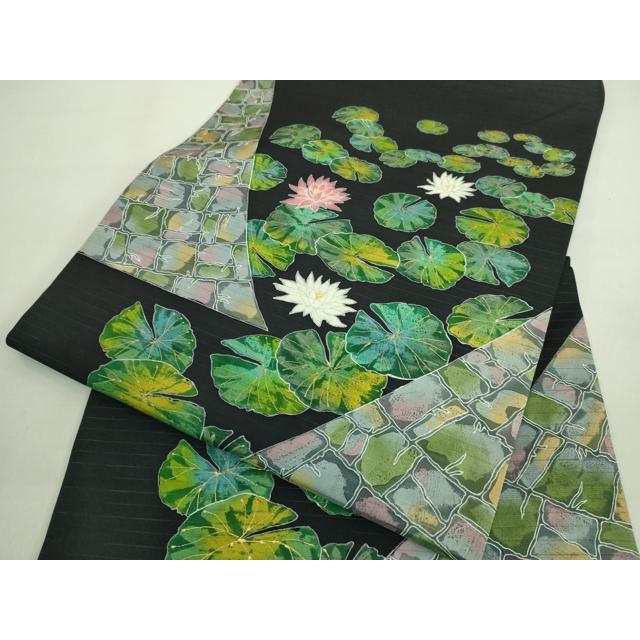 平和屋着物＊極上 夏物 東京の老舗呉服問屋 菱一 伝統工芸士 廣瀬雄望 絽 更紗花唐草文 黒緑色地 反端付き 逸品 未使用 CZAA4412s6 平和屋着物＊極上 夏物 東京の老舗呉服問屋 菱一 伝統工芸士 廣瀬雄望
