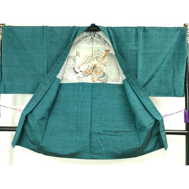 平和屋着物□極上 男性 紬 アンサンブル キングサイズ 長羽織 濃青碧色 