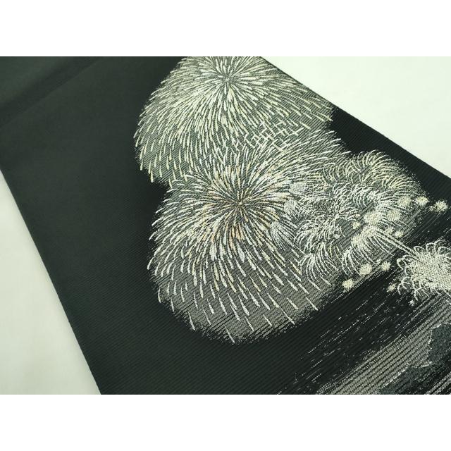 平和屋着物■極上　夏物　西陣　長嶋成織物　ながしま帯　太鼓柄袋帯　宇治川　花火　黒地　金銀糸　逸品　DZAA7950kh5_1
