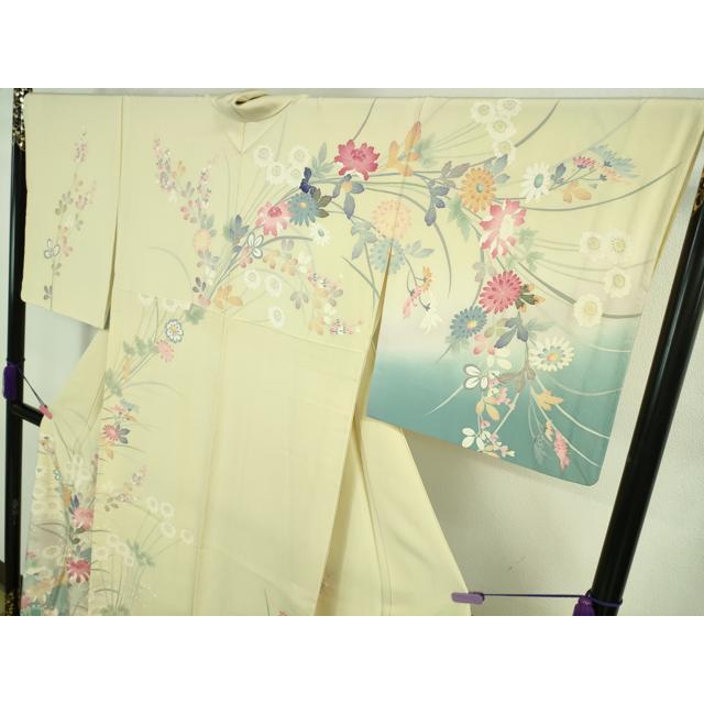 平和屋本店●極上　本加賀友禅作家　由水煌人　訪問着　草花文　銀煤竹色地　逸品　未使用　DZAB5915kh6 平和屋本店□極上 本加賀友禅作家 茶谷孝志 訪問着 枝花文 暈し染め 砥