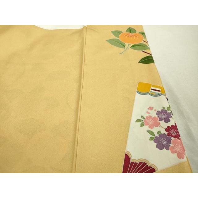平和屋本店□極上 創業460年・千總 振袖 駒刺繍 檜扇橘花文 卵色地
