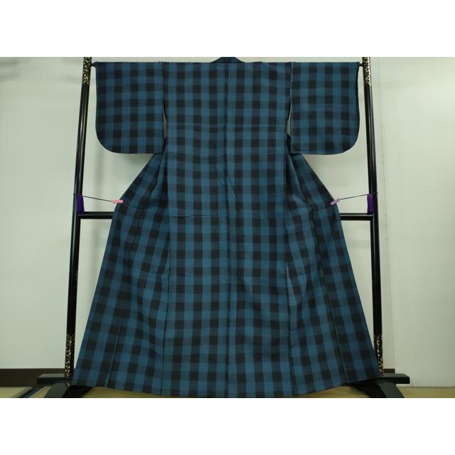 平和屋本店○極上 浦野理一 紬 格子 薄縹色×濃藍色 逸品 DZAA8442kh5