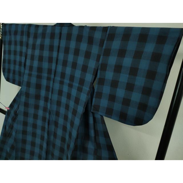 平和屋本店●極上　浦野理一　紬　格子　薄縹色×濃藍色　逸品　DZAA8442kh5 平和屋本店○極上 浦野理一 紬 格子 薄縹色×濃藍色 逸品 DZAA8442kh5
