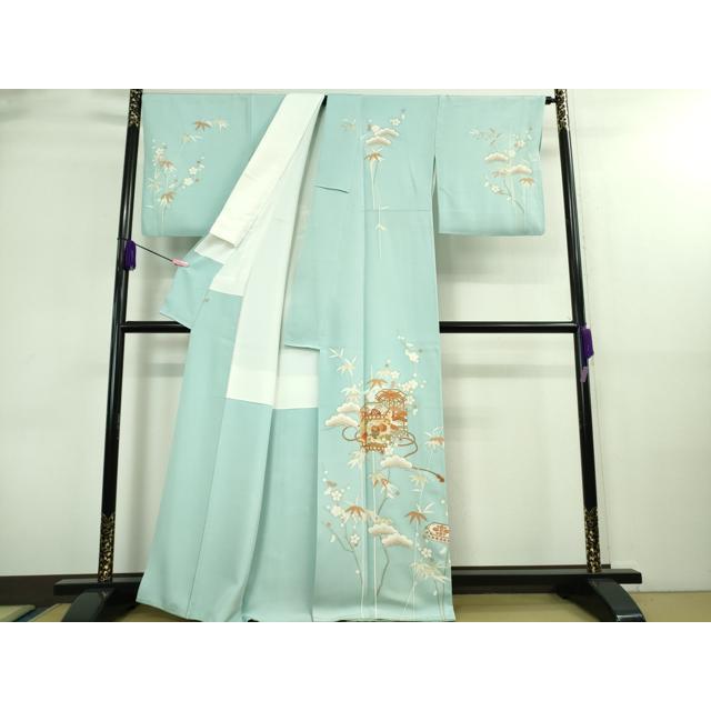 平和屋本店■極上　創業460年・千總　訪問着　駒刺繍　貝桶吉祥花文　水色地　金彩　高島屋扱い　逸品　DZAA8668kh5 平和屋本店□極上 創業460年・千總 訪問着 駒刺繍 貝桶吉祥花文 水色地