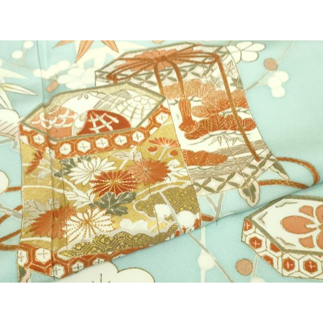 平和屋本店□極上 創業460年・千總 訪問着 駒刺繍 貝桶吉祥花文 水色地