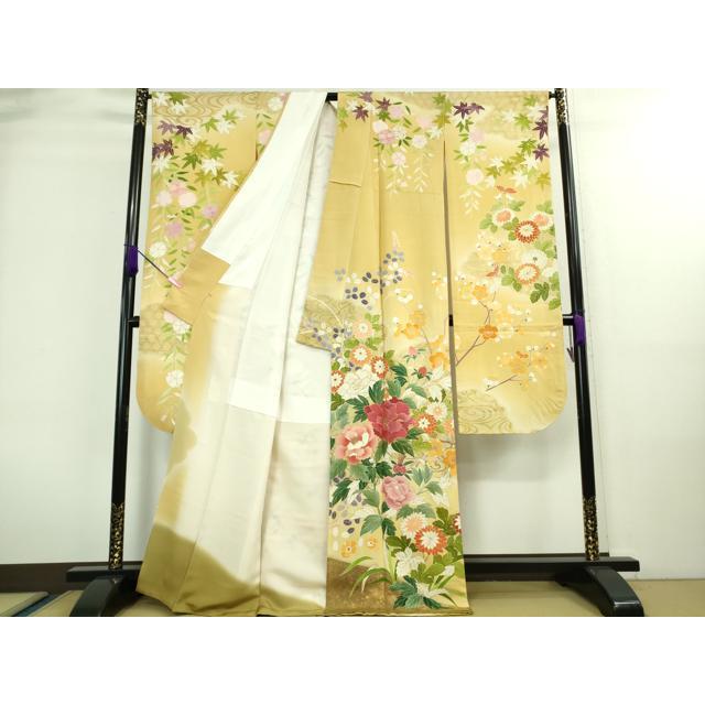 平和屋本店●極上　創業460年・千總　振袖　駒刺繍　吉祥花文　薄い虹色地　金彩　小田急百貨店扱い　逸品　DZAB5138kh6 平和屋本店□極上 創業460年・千總 振袖 駒刺繍 吉祥花文 蜂蜜色地 暈