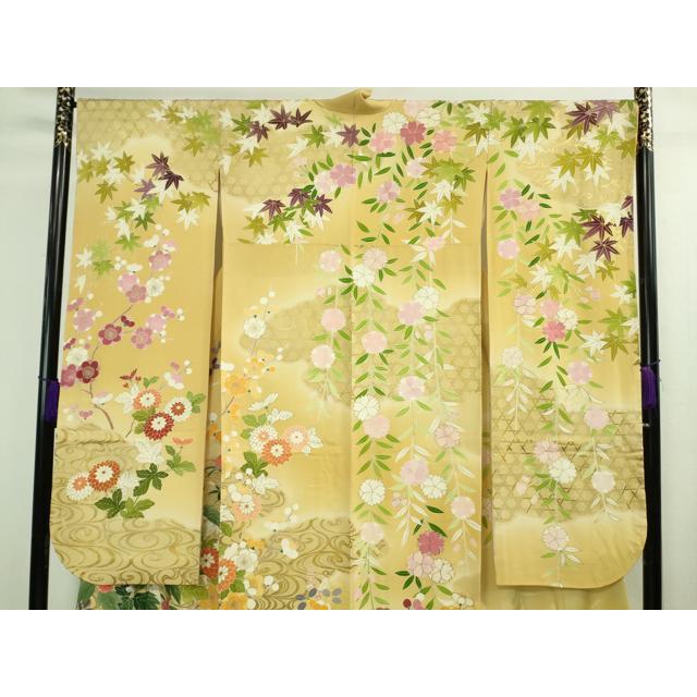 平和屋本店□極上 創業460年・千總 振袖 駒刺繍 吉祥花文 蜂蜜色地 暈
