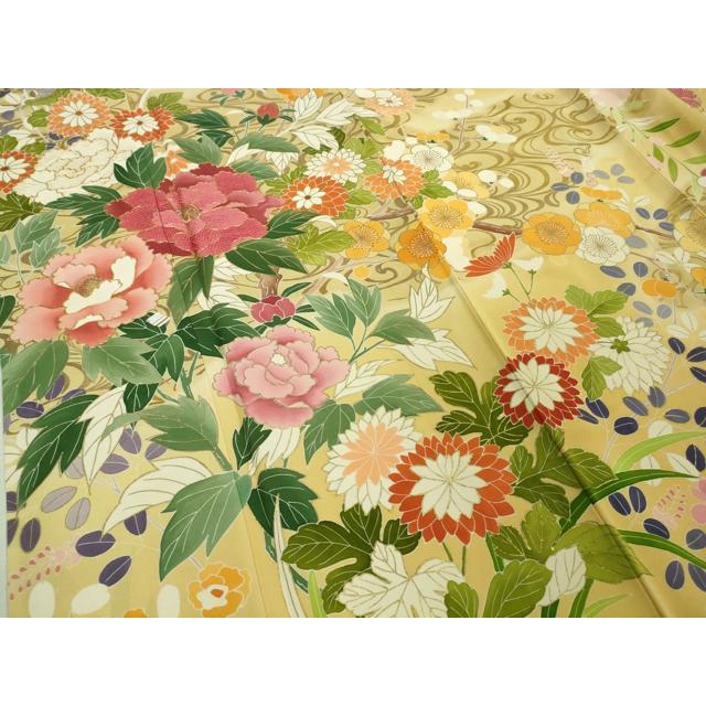 平和屋本店■極上　創業460年・千總　振袖　駒刺繍　吉祥花文　蜂蜜色地　暈し染め　金彩　三越扱い　逸品　DZAA8669kh5 平和屋本店□極上 創業460年・千總 振袖 駒刺繍 吉祥花文 蜂蜜色地 暈