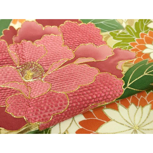 平和屋本店●極上　創業460年・千總　振袖　駒刺繍　吉祥花文　薄い虹色地　金彩　小田急百貨店扱い　逸品　DZAB5138kh6 平和屋本店□極上 創業460年・千總 振袖 駒刺繍 吉祥花文 蜂蜜色地 暈