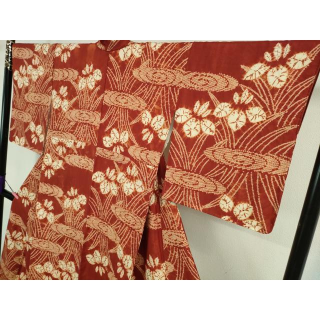 平和屋本店■極上　岩手の匠　草紫堂　南部絞り　茜染　紬　杜若　正絹　逸品　DZAA8681kh5 平和屋本店□極上 岩手の匠 草紫堂 南部絞り 茜染 紬 杜若 正絹 逸品