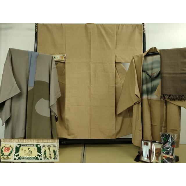 平和屋本店■極上 男性 本場結城紬 重要無形文化財 長羽織・長襦袢・兵児帯・羽織紐・足袋セット キングサイズ 証紙付 逸品 DZAA8745kh5 平和屋本店□極上 男性 本場結城紬 重要無形文化財 長羽織・長襦袢