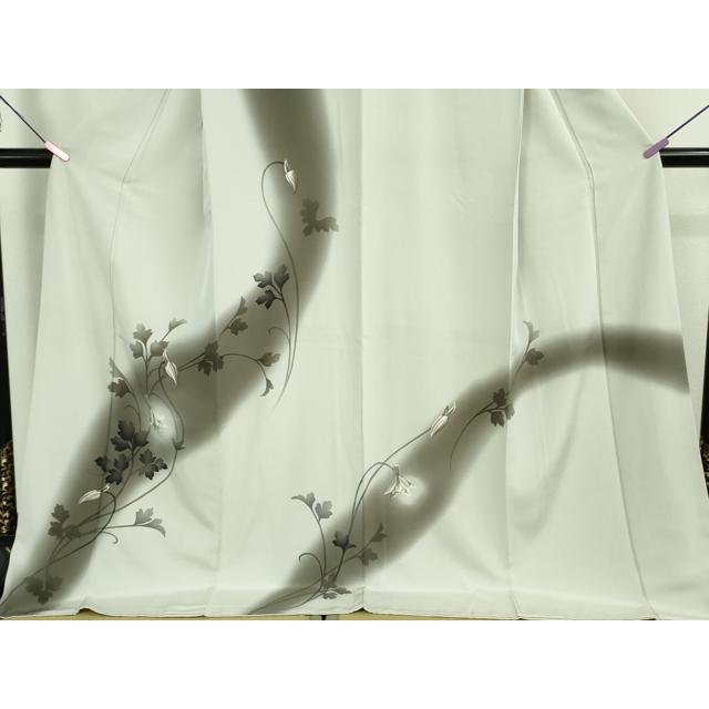 平和屋本店●極上　京都の名門ブランド　銀花仙　訪問着・袋帯セット　ロング丈　枝花文　白鼠色地　暈し染め　逸品　DZAA8862kh5