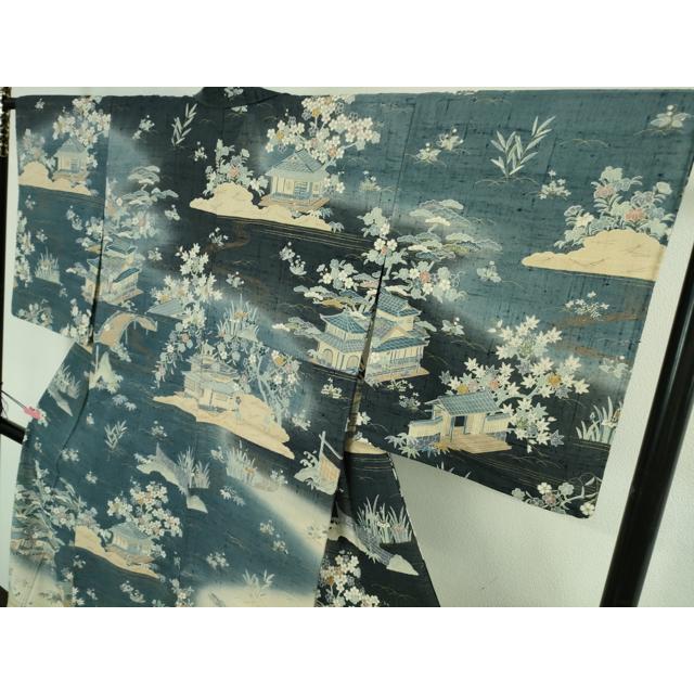 平和屋本店□極上 染織の名門 しょうざん 生紬 訪問着 単衣 渡橋風景花
