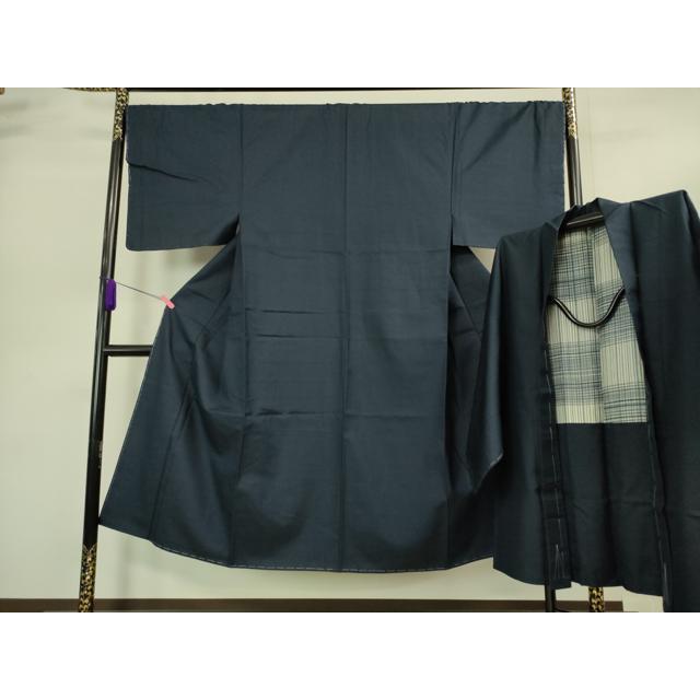 平和屋着物■極上　男性　お召　アンサンブル　濃藍色地　逸品　未使用　DZAA9207kh5 平和屋着物□極上 男性 お召 アンサンブル 濃藍色地 逸品 未使用