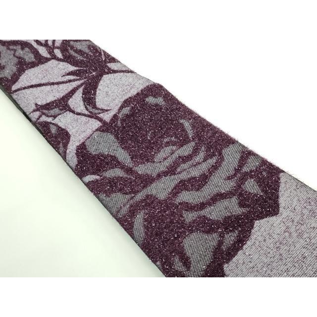 平和屋着物■極上　キモノデザイナー　斉藤上太郎　両面　半幅帯　枝花文　モール　銀糸　逸品　DZAA6267kh5 平和屋着物□極上 キモノデザイナー 斉藤上太郎 両面 半幅帯 枝花文