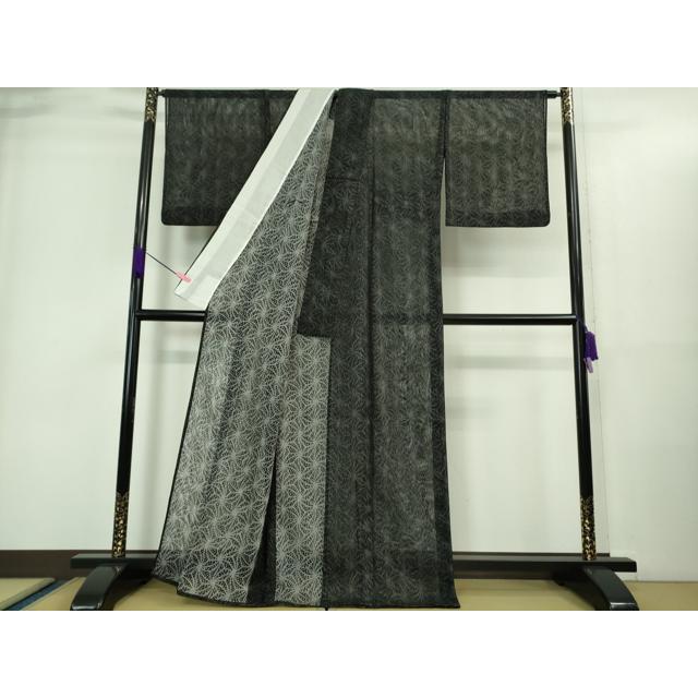 平和屋着物■極上　小紋　無双　紗袷　紗×紗　麻の葉文　黒地　逸品　DZAA9417kh5 平和屋着物□極上 小紋 無双 紗袷 紗×紗 麻の葉文 黒地 逸品
